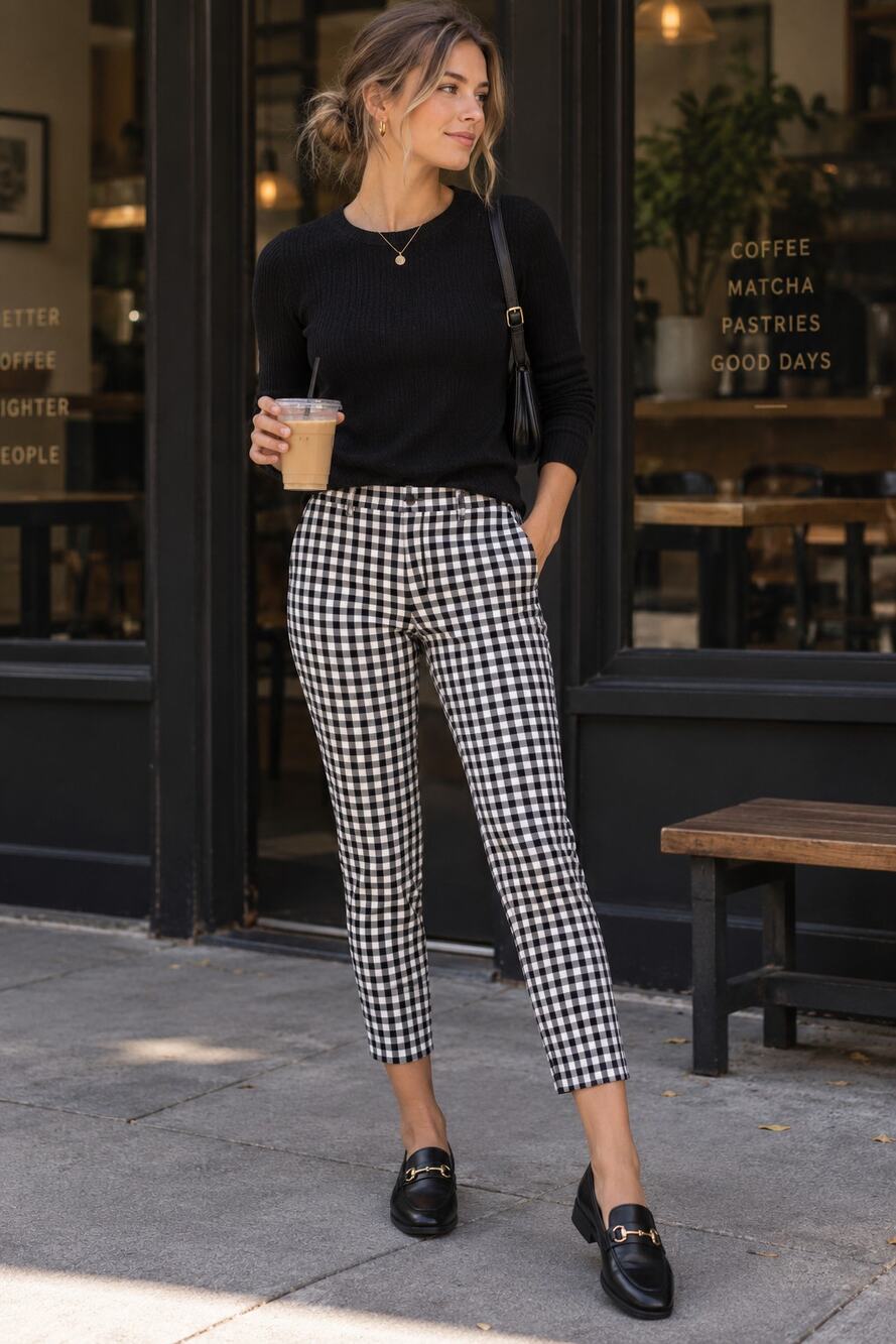 J.Crew Winnie Pants 8 Black White Gingham Check Slim Ankle Preppy